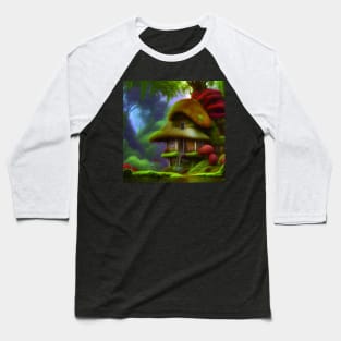 Tree House Portrait in Red Color, Greenery Outside, Landscape Painting Baseball T-Shirt
